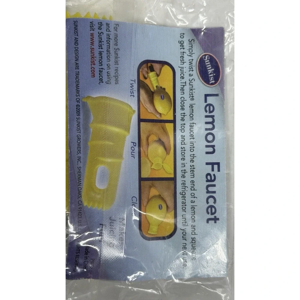 New Sunkist Lemon Faucet Tap Juicer Yellow Plastic Citrus Tool Snacker